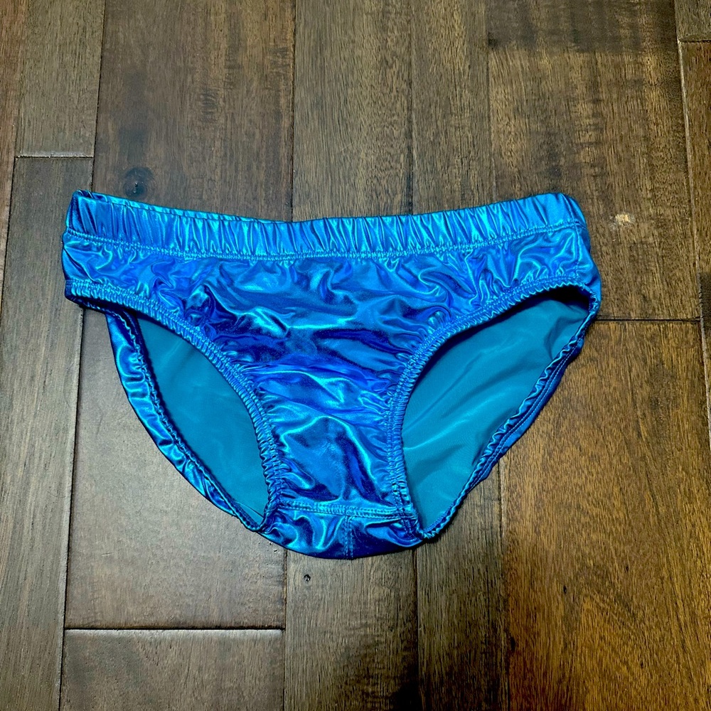 Small shiny blue swim briefs